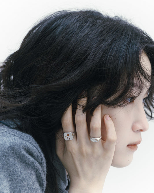 Flower Signet Ring Mini / Silver925 / Orange