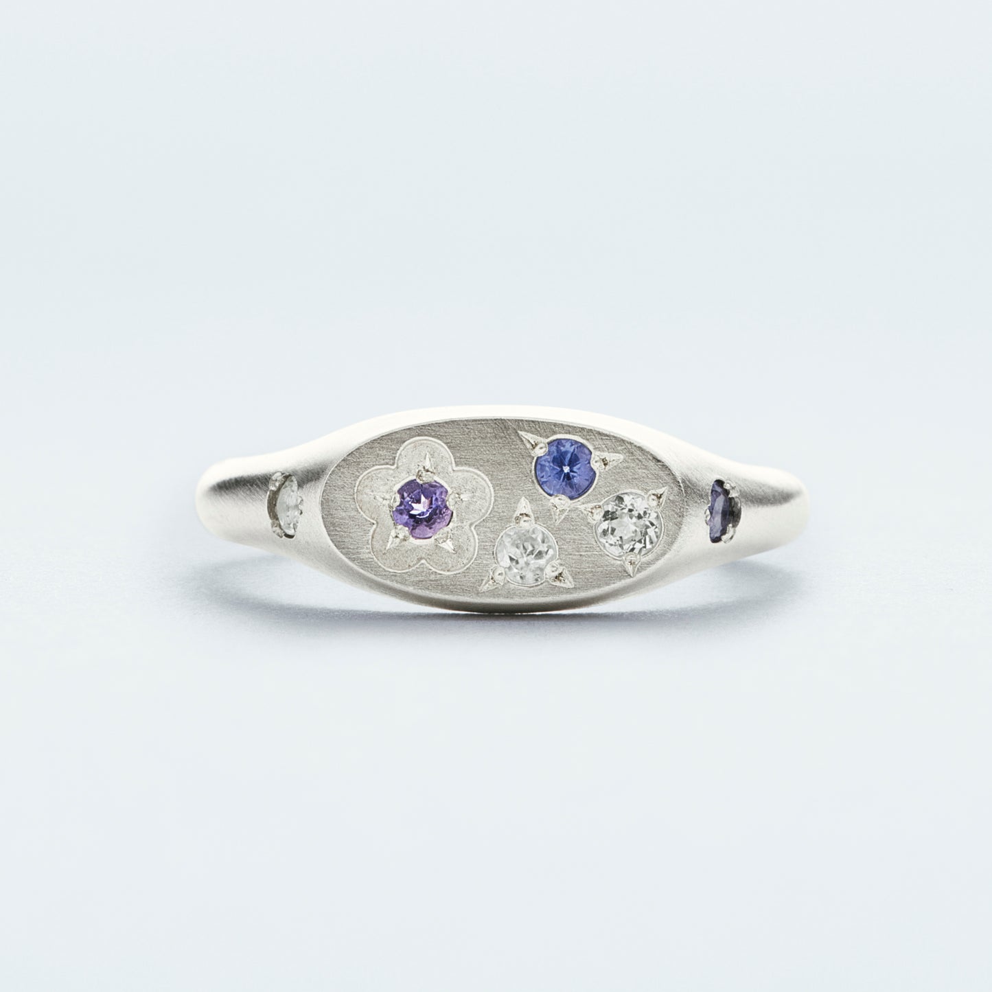 Flower Signet Ring Mini / Silver925 / Blue
