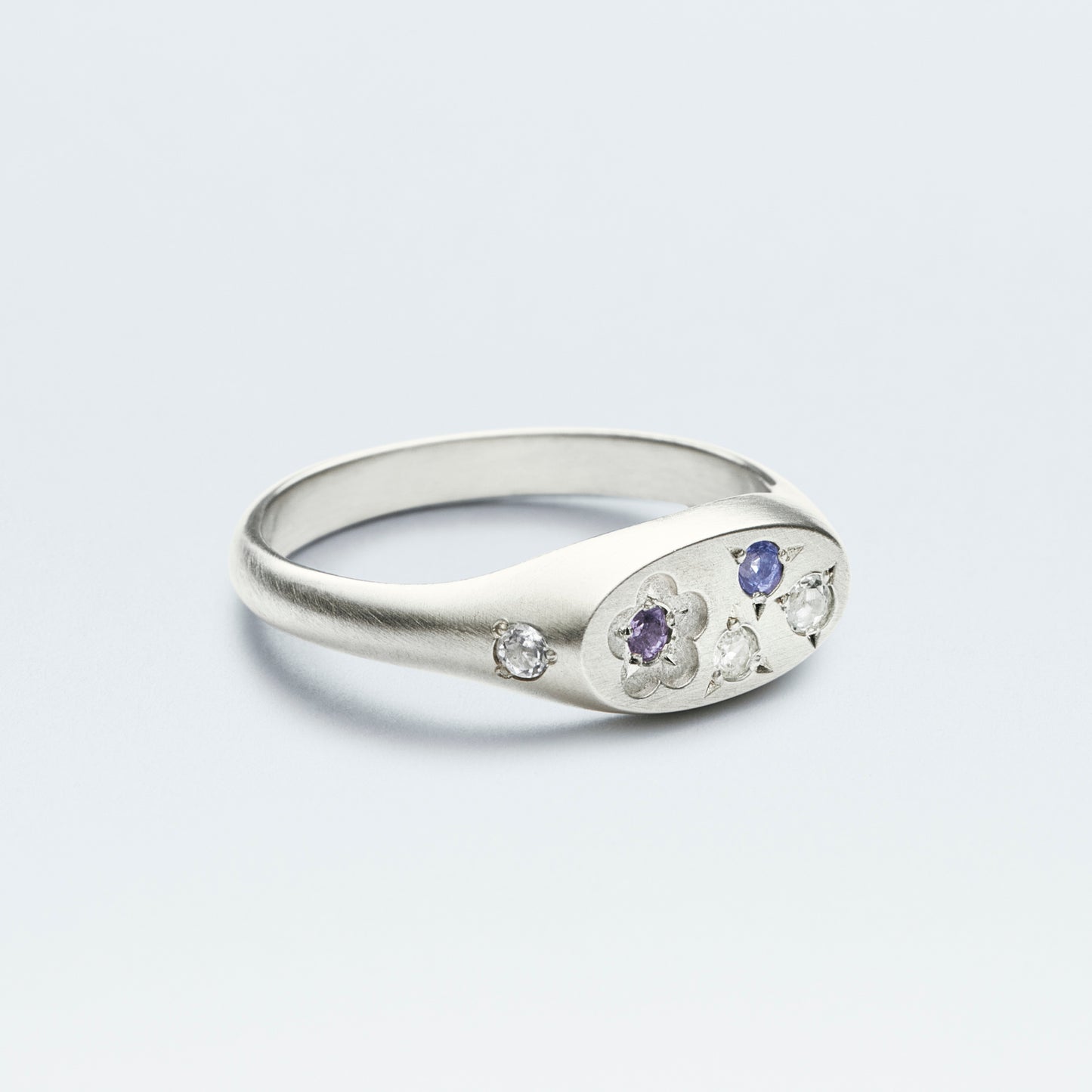 Flower Signet Ring Mini / Silver925 / Blue