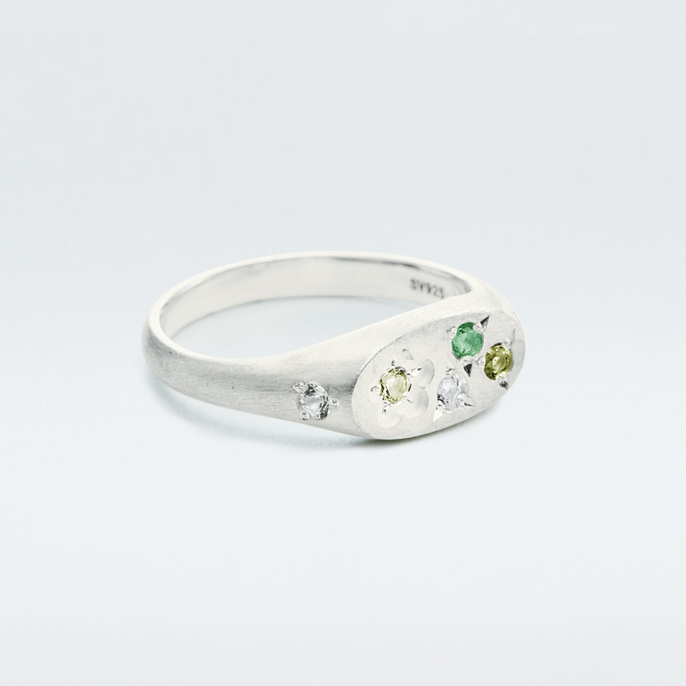 Flower Signet Ring Mini / Silver925 / Green