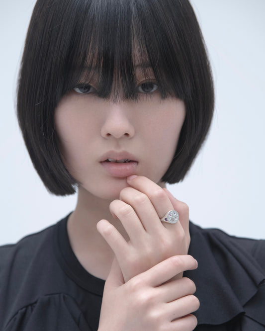 Flower Signet Ring / Silver925 / Pink