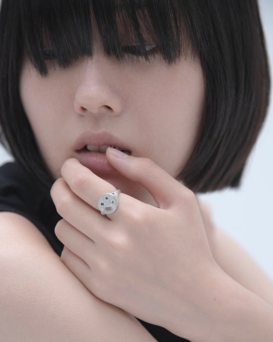 Flower Signet Ring / Silver925 / Blue