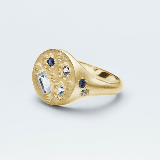 Flower Signet Ring / Gold-Coated SV925 / Blue