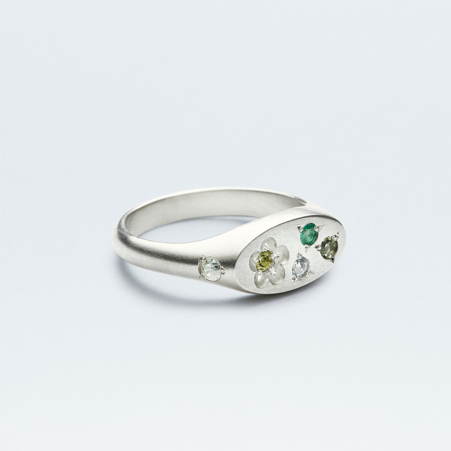 Flower Signet Ring Mini / Silver925 / Green