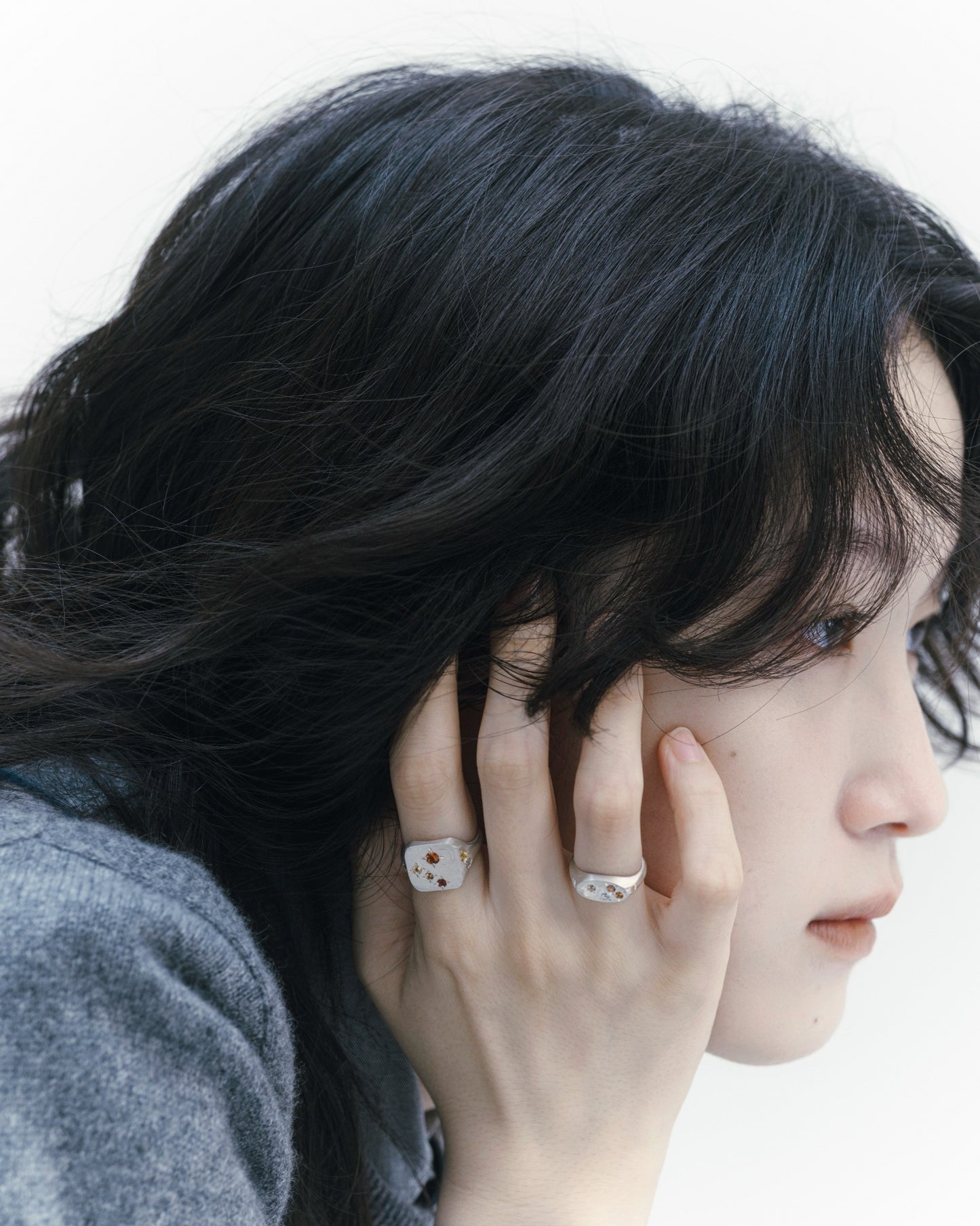 Flower Signet Ring Mini / Silver925 / Orange