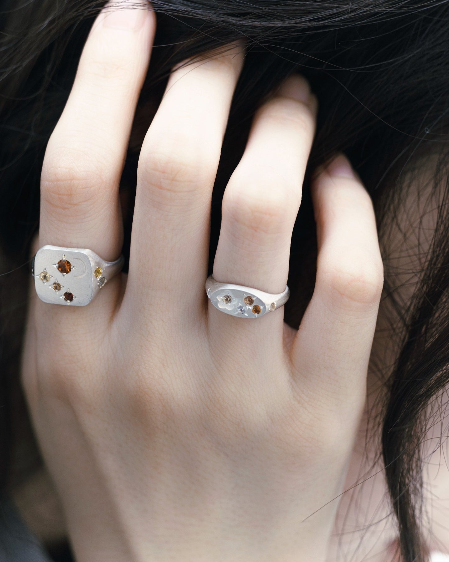 Flower Signet Ring Mini / Silver925 / Orange