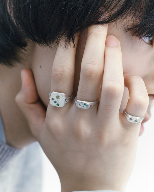 Galaxy Square Signet Ring / Silver925 / Green