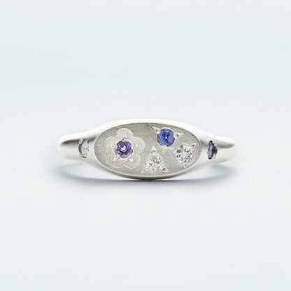 Flower Signet Ring Mini / Silver925 / Blue