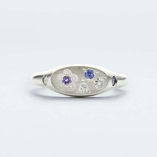Flower Signet Ring Mini / Silver925 / Blue