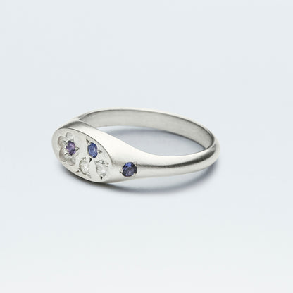 Flower Signet Ring Mini / Silver925 / Blue