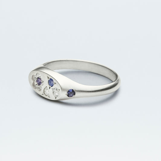 Flower Signet Ring Mini / Silver925 / Blue