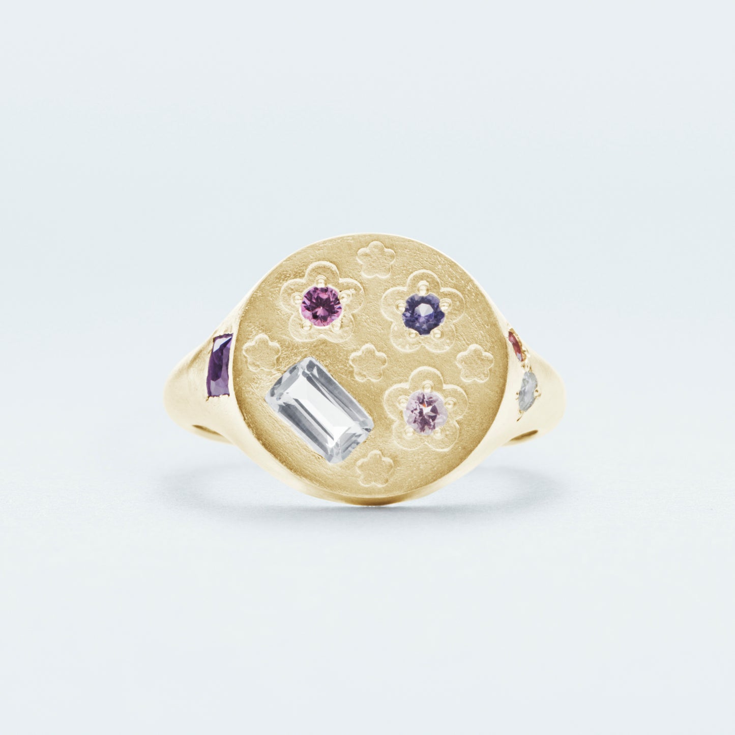 Flower Signet Ring / Gold-Coated SV925 / Pink