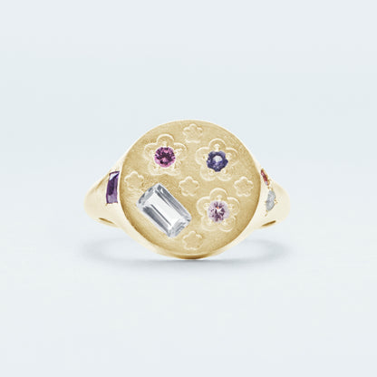 Flower Signet Ring / Gold-Coated SV925 / Pink
