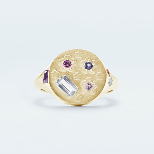 Flower Signet Ring / Gold-Coated SV925 / Pink