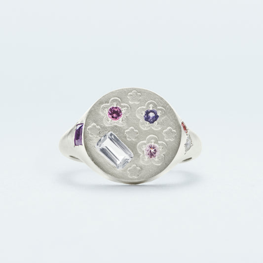 Flower Signet Ring / Silver925 / Pink