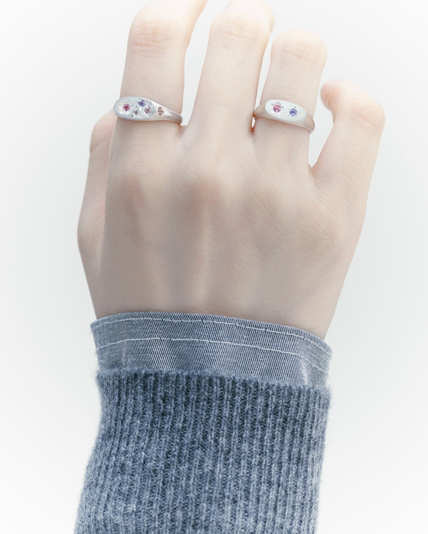 Flower Signet Ring Mini / Silver925 / Pink