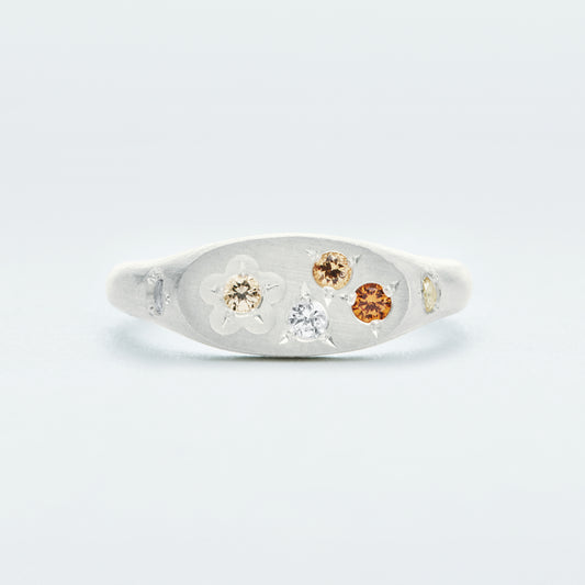 Flower Signet Ring Mini / Silver925 / Orange