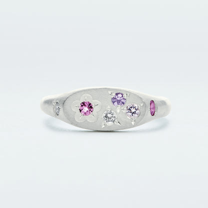 Flower Signet Ring Mini / Silver925 / Pink