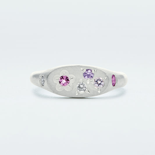 Flower Signet Ring Mini / Silver925 / Pink