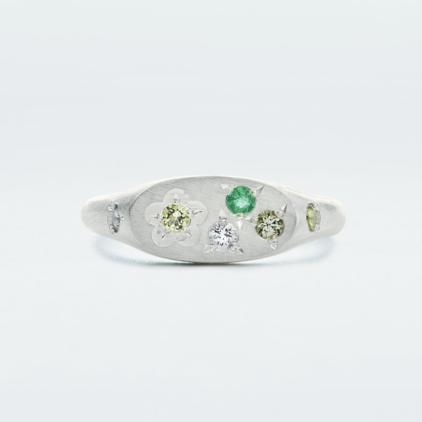 Flower Signet Ring Mini / Silver925 / Green