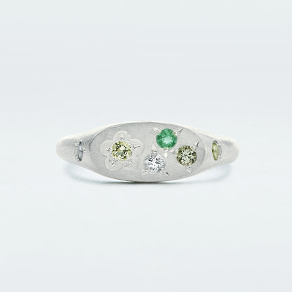 Flower Signet Ring Mini / Silver925 / Green