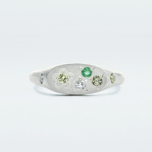 Flower Signet Ring Mini / Silver925 / Green