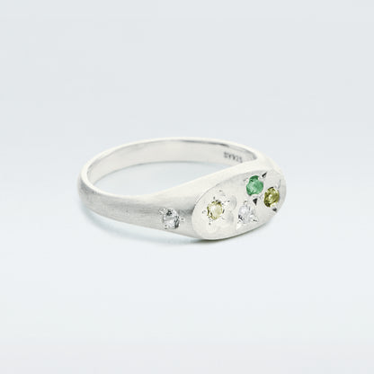 Flower Signet Ring Mini / Silver925 / Green