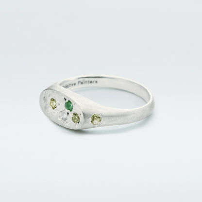 Flower Signet Ring Mini / Silver925 / Green