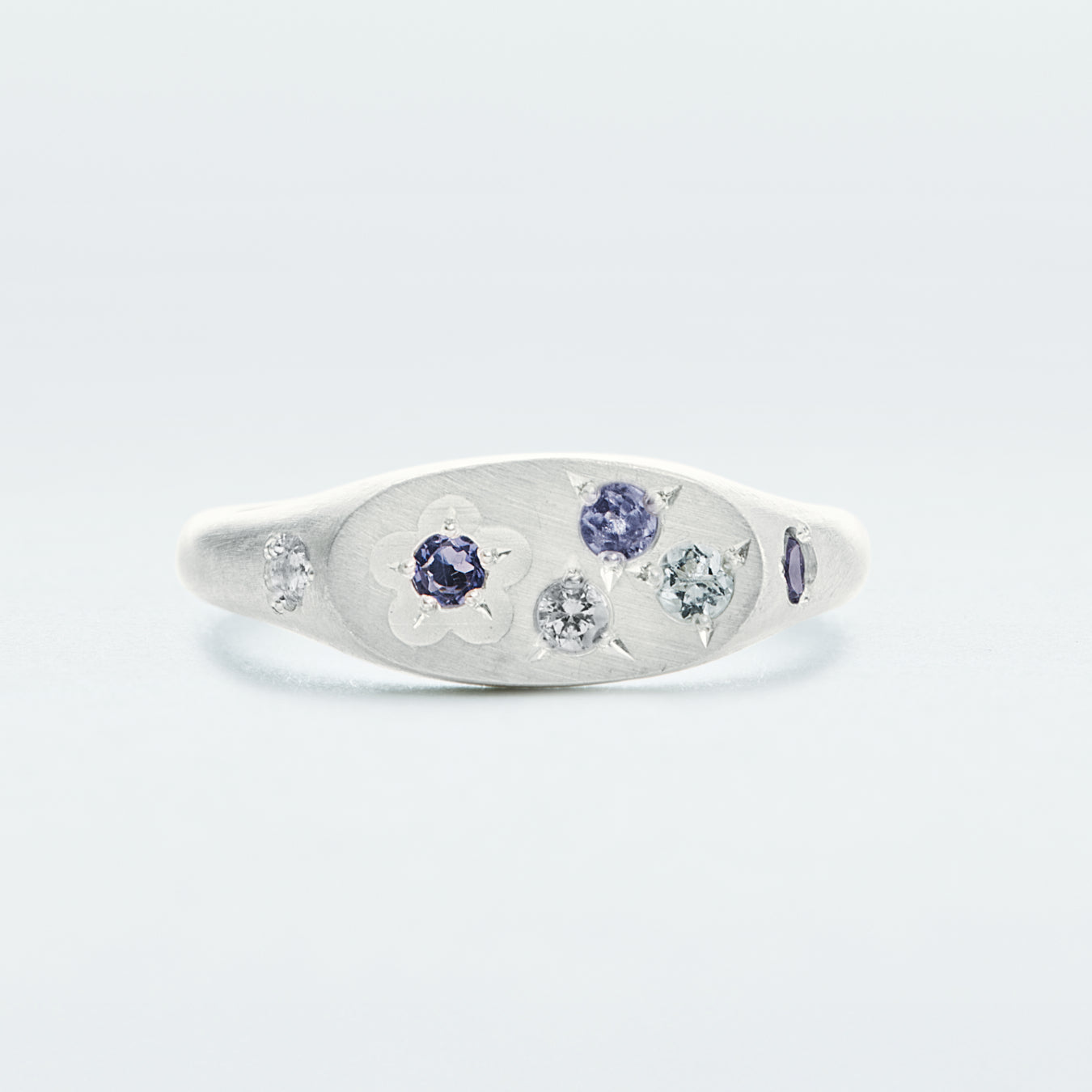 Flower Signet Ring Mini / Silver925 / Blue