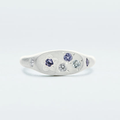 Flower Signet Ring Mini / Silver925 / Blue
