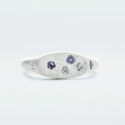Flower Signet Ring Mini / Silver925 / Blue