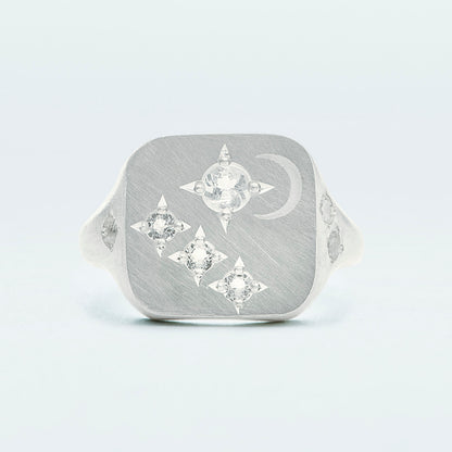 Galaxy Square Signet Ring / Silver925 / White