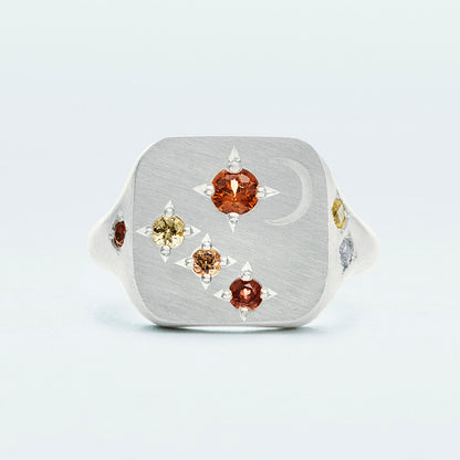 Galaxy Square Signet Ring / Silver925 / Orange