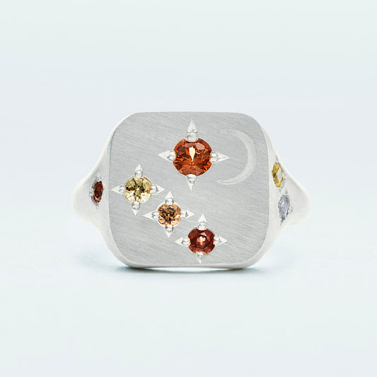 Galaxy Square Signet Ring / Silver925 / Orange