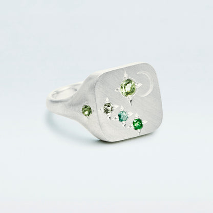 Galaxy Square Signet Ring / Silver925 / Green