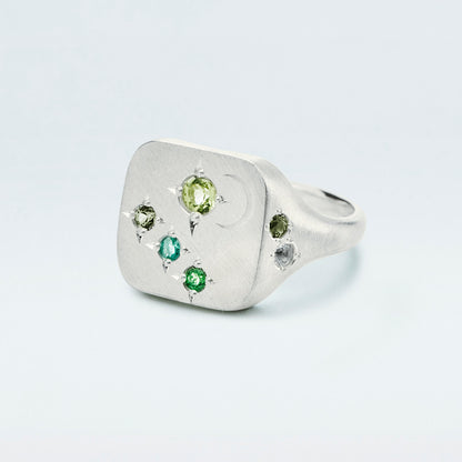 Galaxy Square Signet Ring / Silver925 / Green