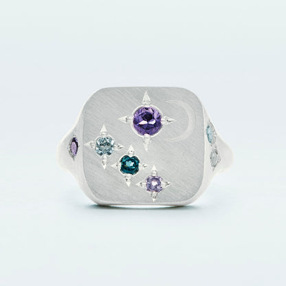 Galaxy Square Signet Ring / Silver925 / Blue