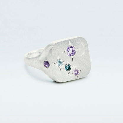 Galaxy Square Signet Ring / Silver925 / Blue