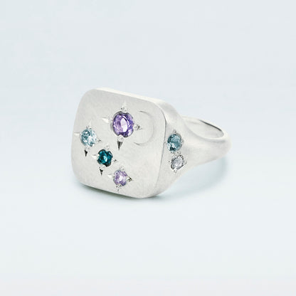 Galaxy Square Signet Ring / Silver925 / Blue