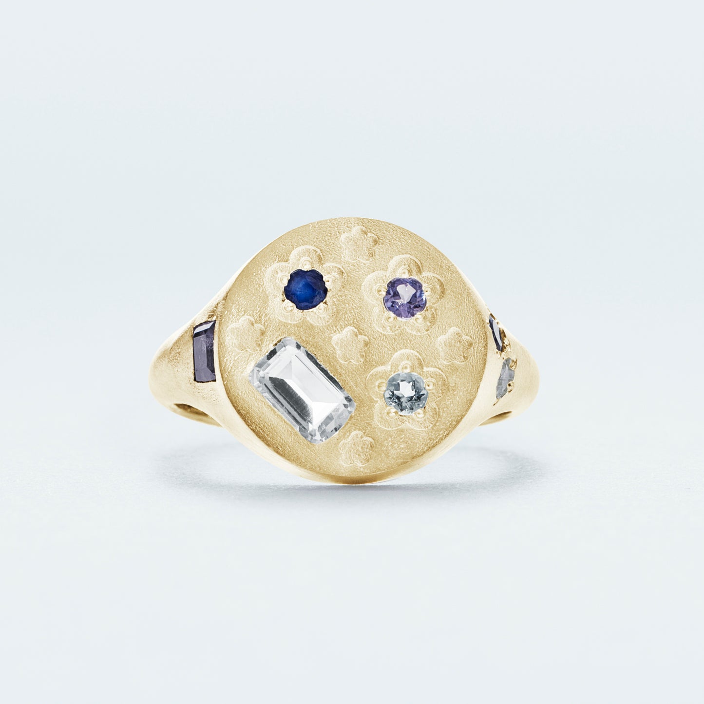 Flower Signet Ring / Gold-Coated SV925 / Blue