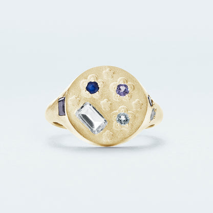 Flower Signet Ring / Gold-Coated SV925 / Blue