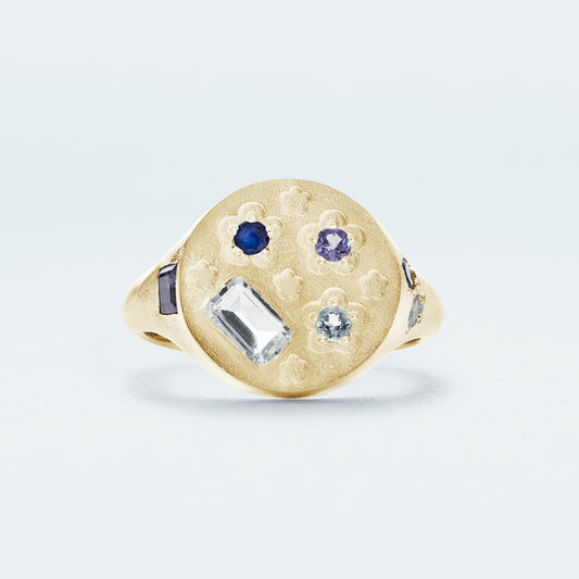 Flower Signet Ring / Gold-Coated SV925 / Blue