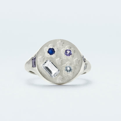Flower Signet Ring / Silver925 / Blue