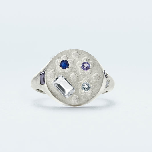 Flower Signet Ring / Silver925 / Blue