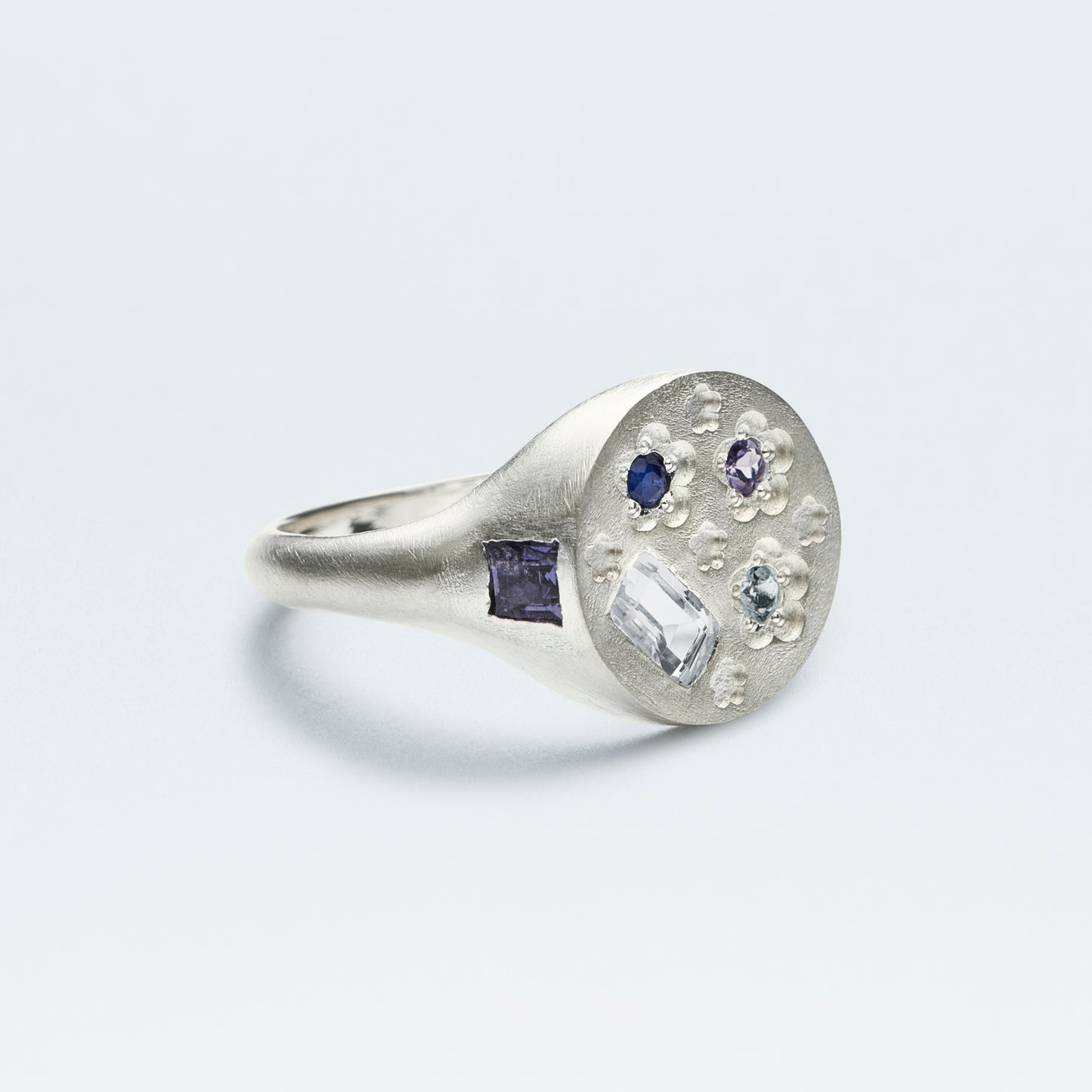 Flower Signet Ring / Silver925 / Blue