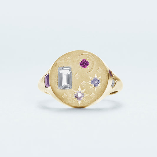 Galaxy Signet Ring  / Gold-Coated SV925 / Pink