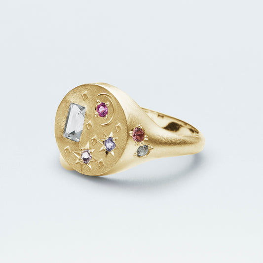 Galaxy Signet Ring  / Gold-Coated SV925 / Pink