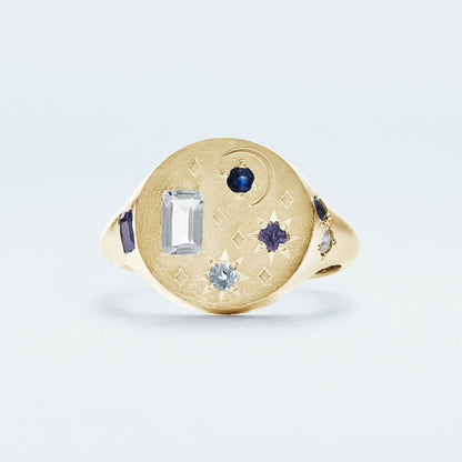 Galaxy Signet Ring  / Gold-Coated SV925 / Blue