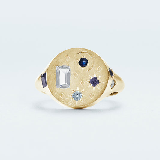 Galaxy Signet Ring  / Gold-Coated SV925 / Blue