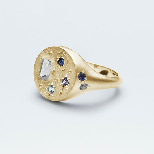 Galaxy Signet Ring  / Gold-Coated SV925 / Blue